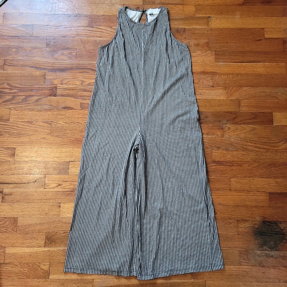 Zara | Cropped Black & White Gingham Jumpsuit